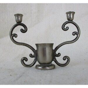Small Candlestick, three candle stick holder, Pewter/silver metal candle holder,
